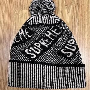 Supreme Banner Beanie Black White Hat Cap